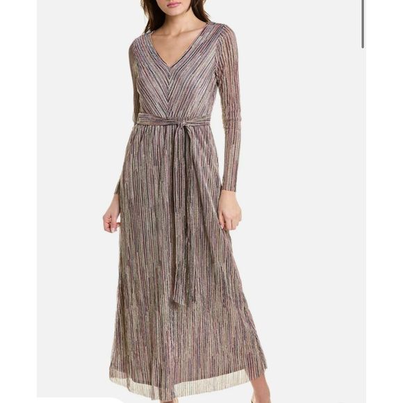 Ann Klein Metallic Long Sleeve Maxi Dress - Picture 1 of 6